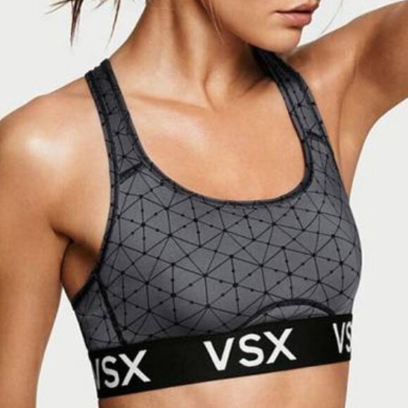 Victoria's Secret Geometric Print VSX Logo Elastic Band Sports Bra Gray Small - Picture 1 of 11